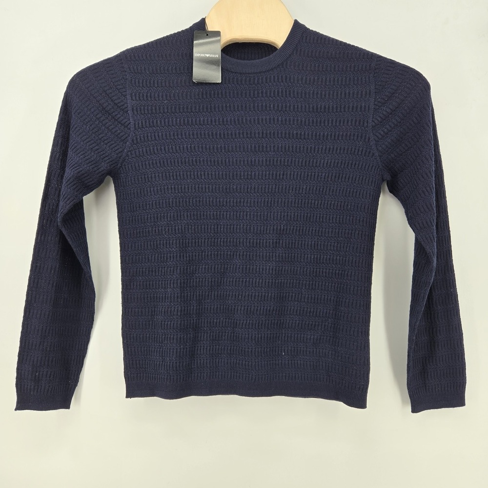 NWT Emporio Armani Sweater Men's Small Navy Blue Pullover Crew Ribbed Designer